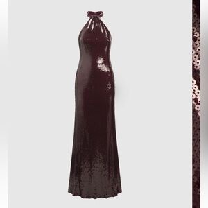 Melanie Lyne Elegant Sequin Halter Dress - Burgundy
